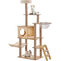 Amazon | CozyMeow キャットタワー ハンモック 木製 スリムデザイン